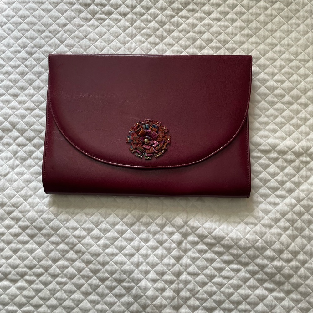 Desiree Vintage Burgundy Leather Envelope Clutch Bag 8X11